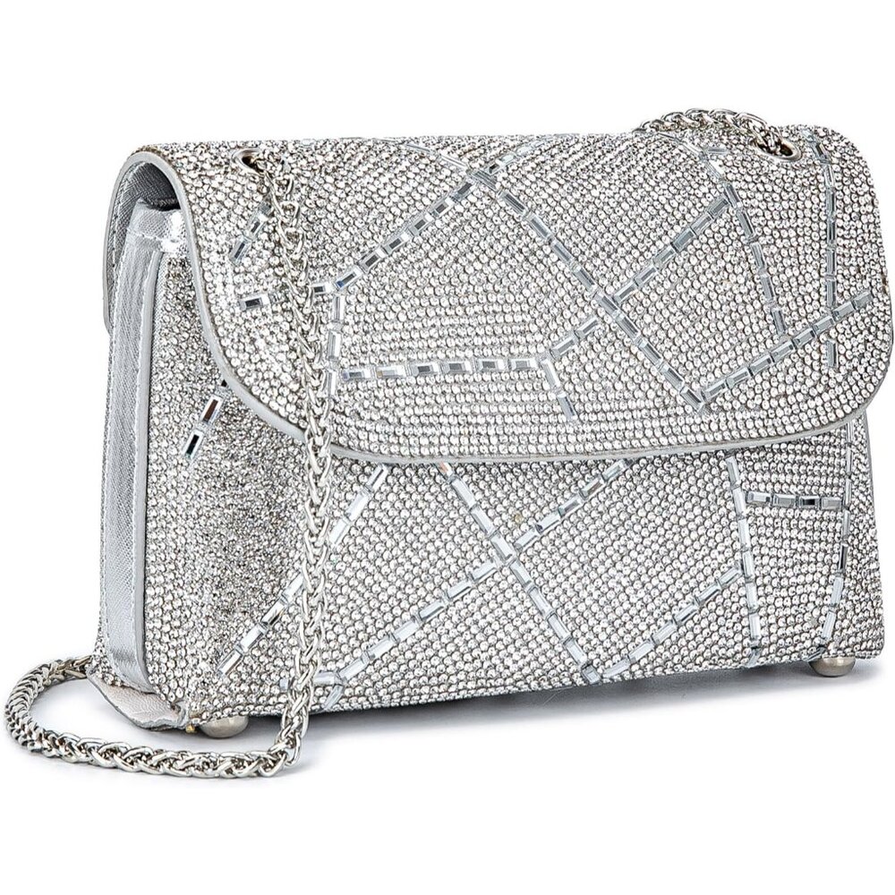 〽️Women Silver Shoulder Crossbody Handbags Crystals Rhinestone Evening Bag